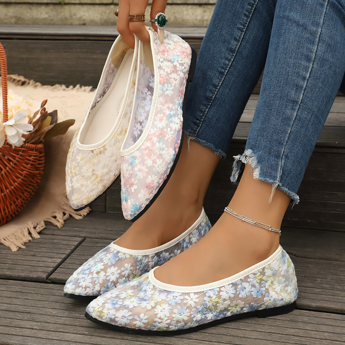 Women'S Fashion Footwear - Summer Elegant Flower Low Heel Casual