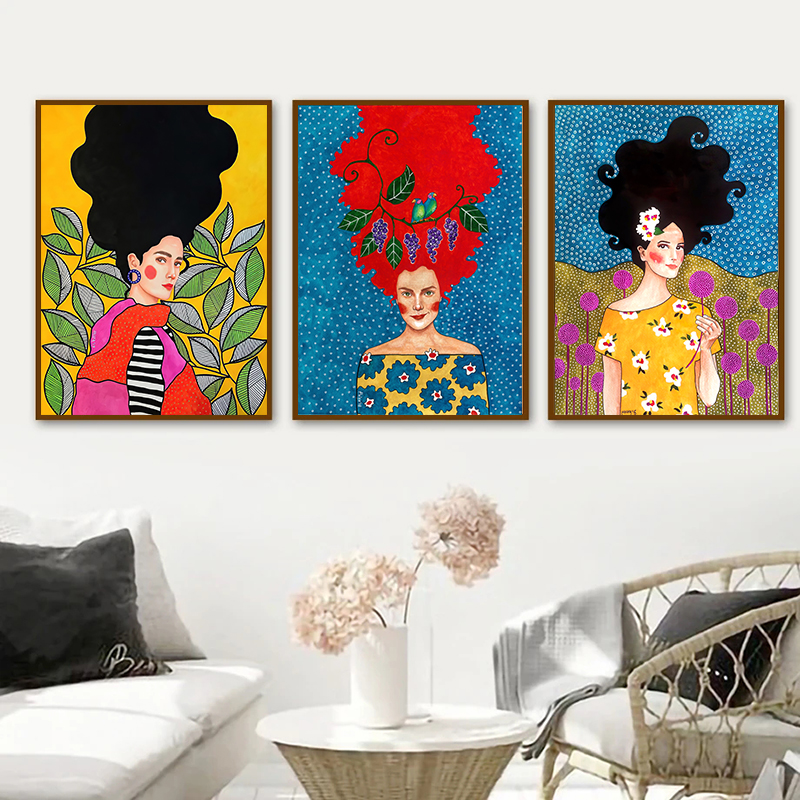Fashion Women Picture - Abstract Canvas Painting Colorful Girl Hair
