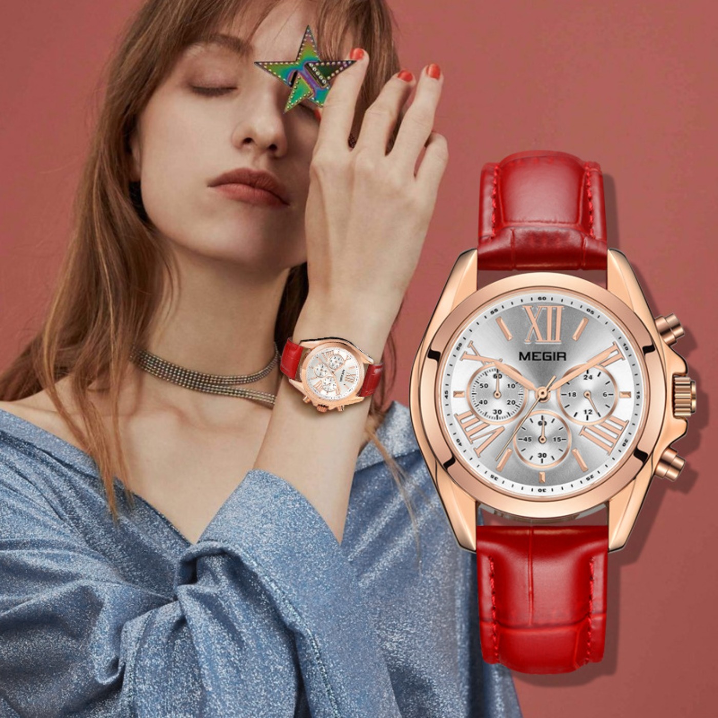 Women'S Fashion Quartz Watch - MEGIR New Luxury Leather Watch Women