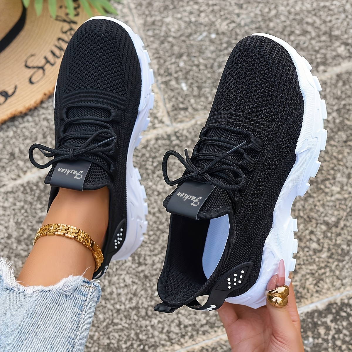 Women'S Fashion Gym Shoes - Breathable Knit Sneakers Fashion Comfortable Slip
