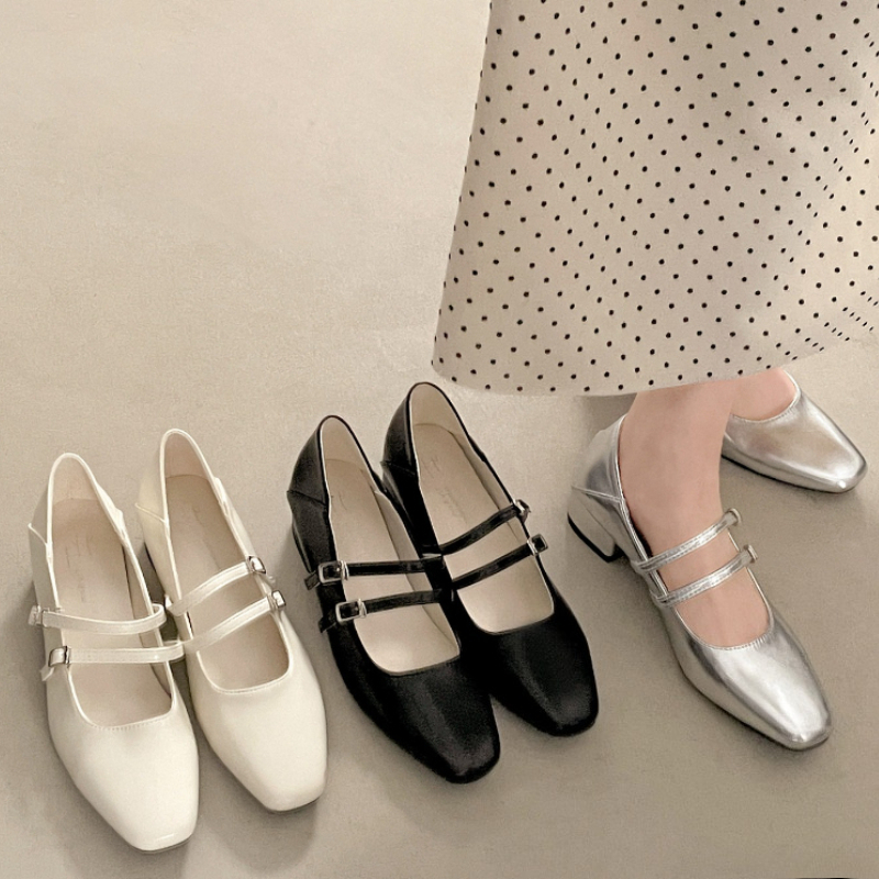 Women'S Fashion Footwear - Square Toe Low Heel Women Silvery