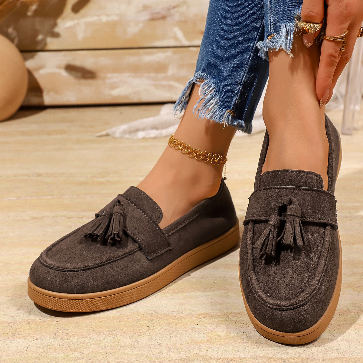 Women'S Fashion Gym Shoes - Women's Tassel Slip on Loafers Fashion