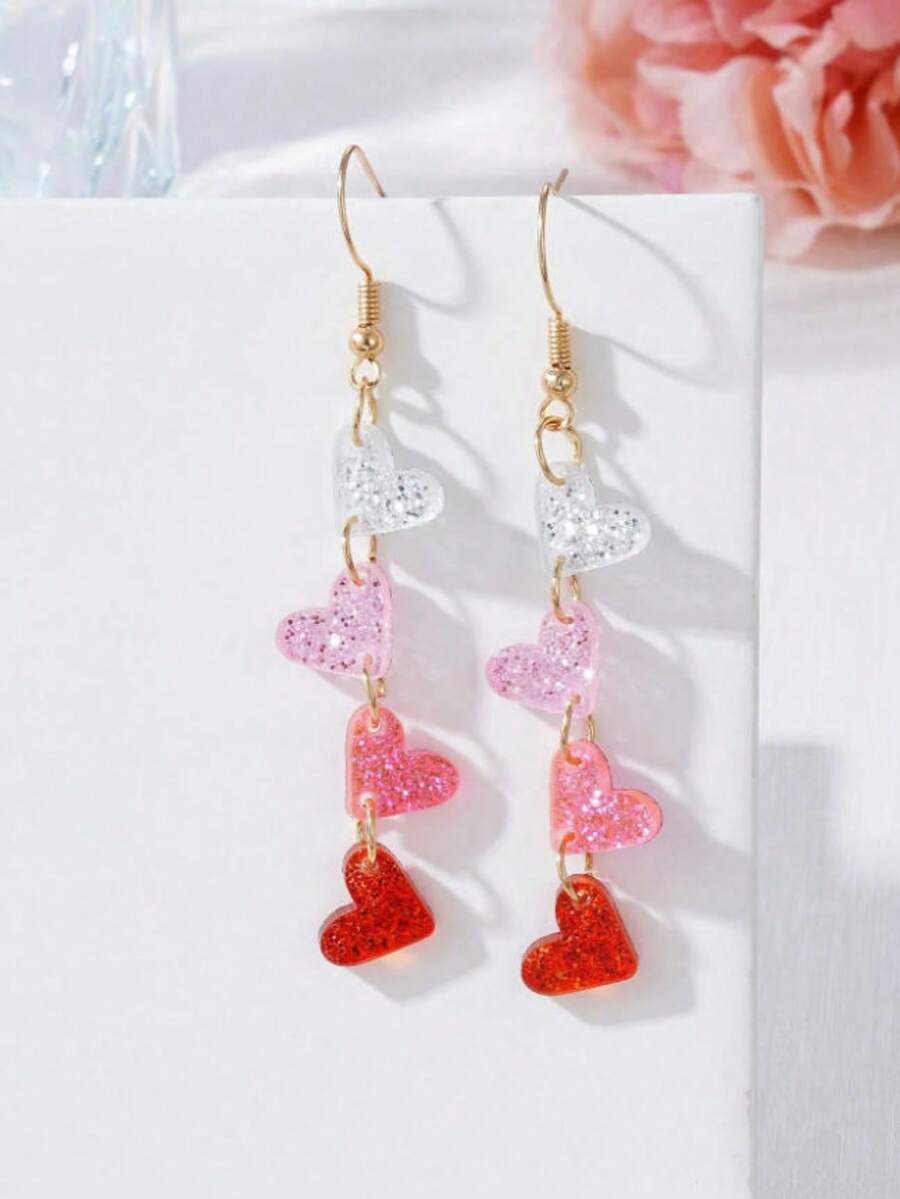 Women'S Fashion Earrings - 1 Pair Fashionable Acrylic Heart Shaped