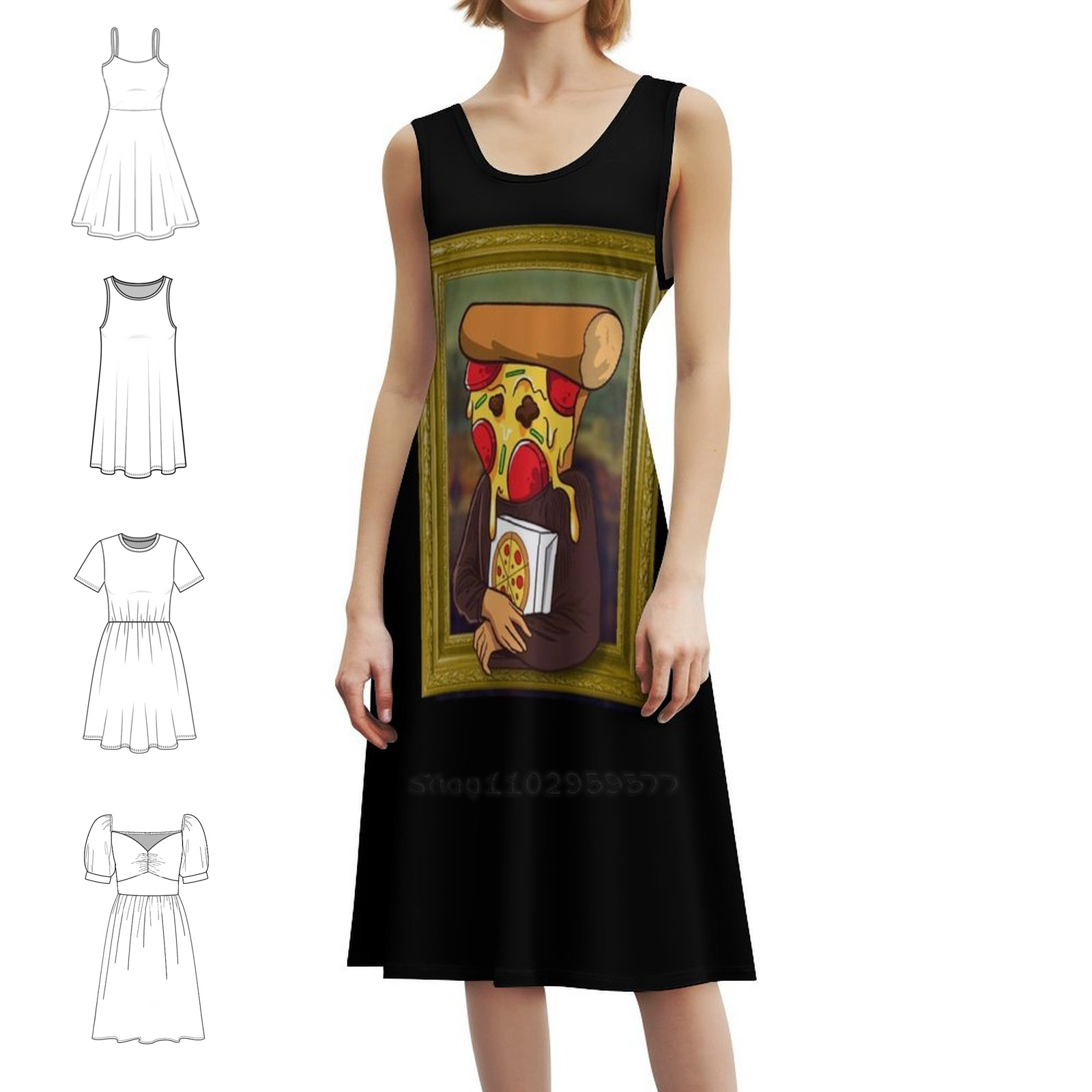 The Pizza Mona Lisa Funny Arti - Smocked Dress Women のレビューと価格