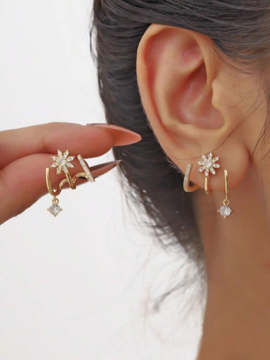1 Pair Sparkling Micro-Inlaid  - Women'S Fashion Earrings のレビューと価格
