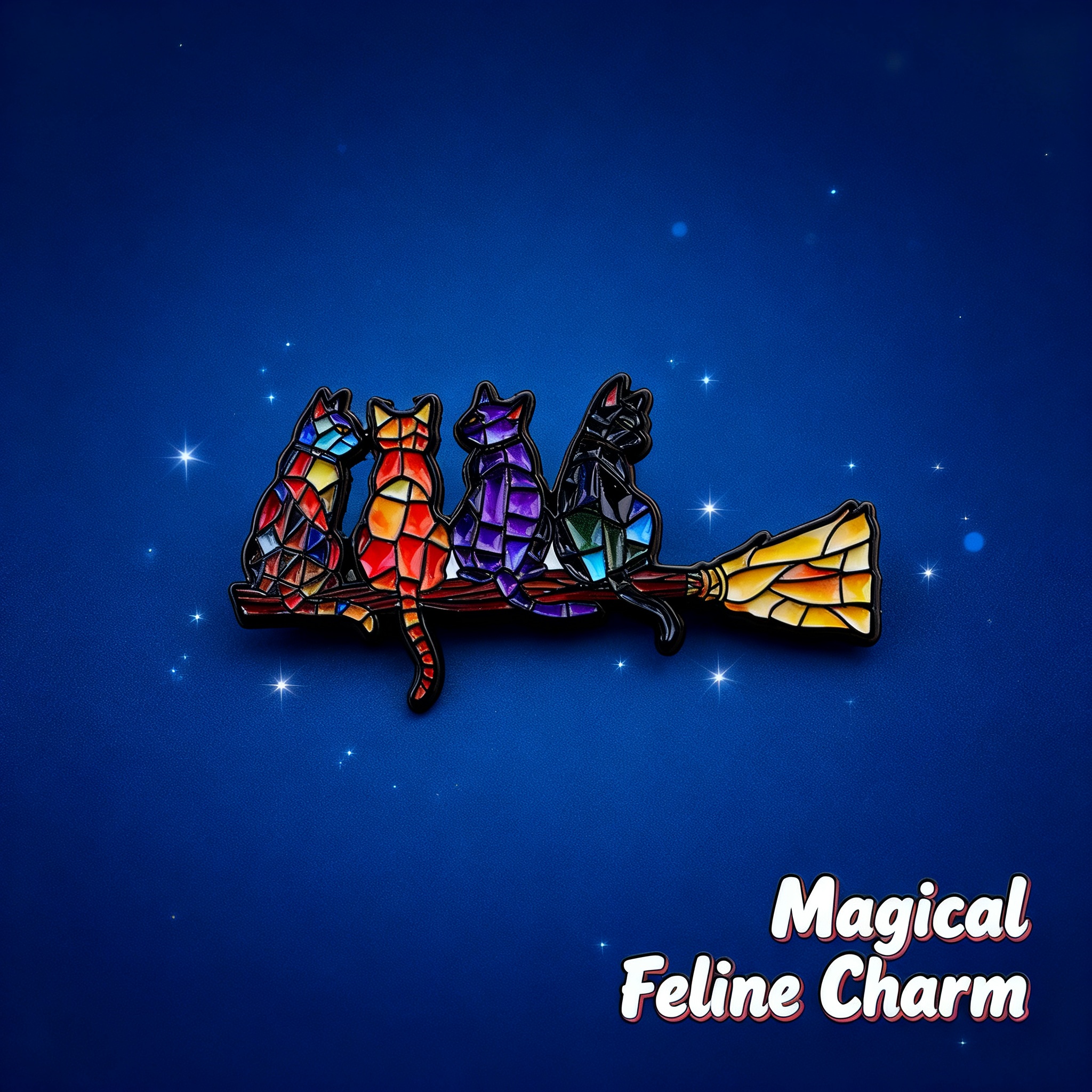 Colorful Cat Enamel Pin Witch  - Fashion Women Picture のレビューと価格