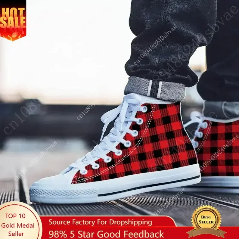 Plaid High Top Shoes Mens Wome - Women'S Fashion Gym Shoes のレビューと価格