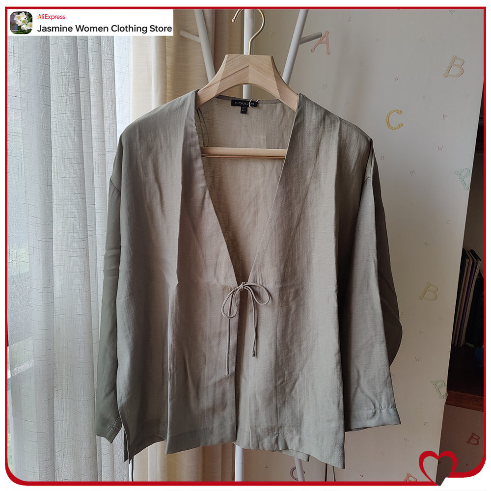 Comfy Olive Blouse with Ties L - Women'S Fashion Kimono のレビューと価格