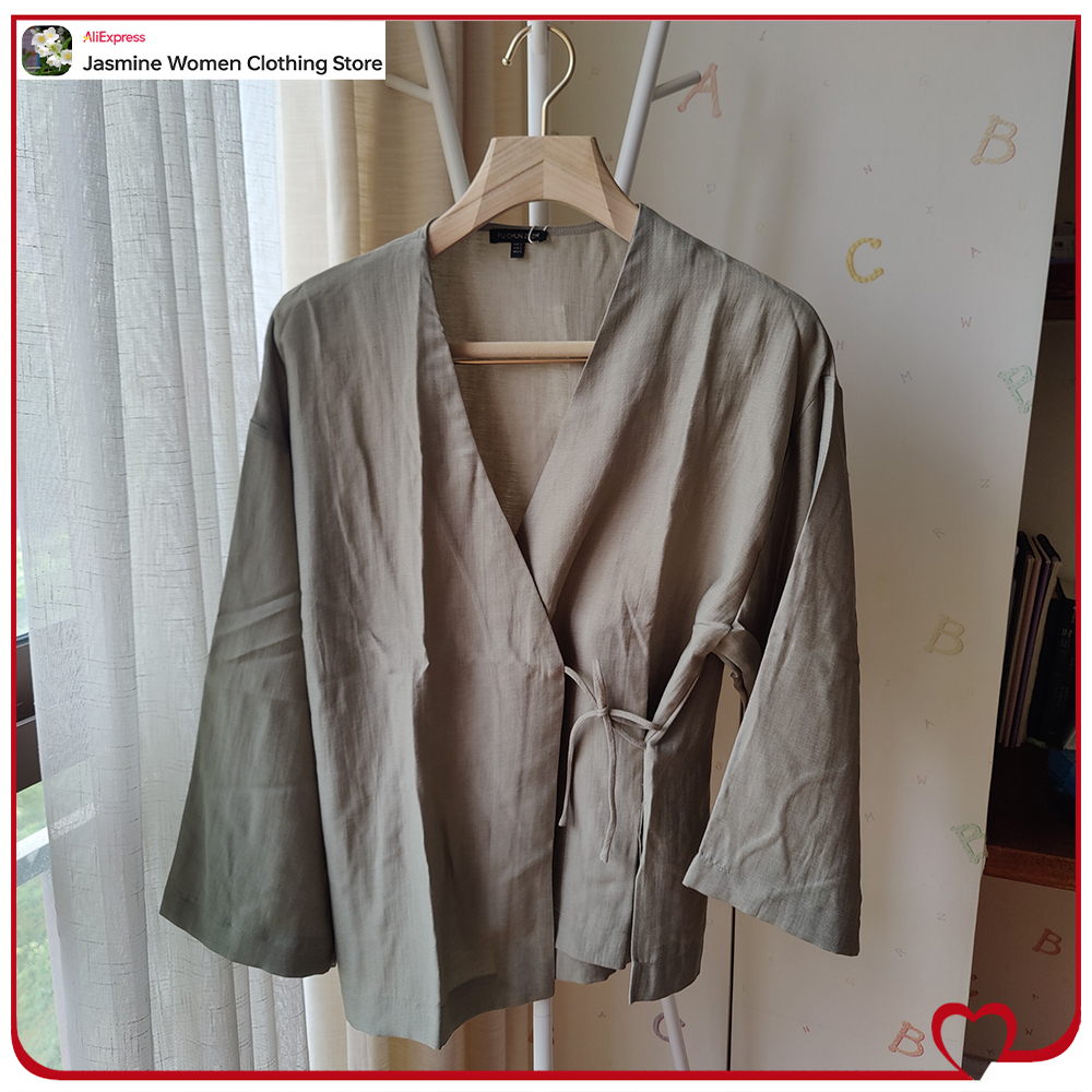 Comfy Olive Blouse with Ties L - Women'S Fashion Kimono のレビューと価格