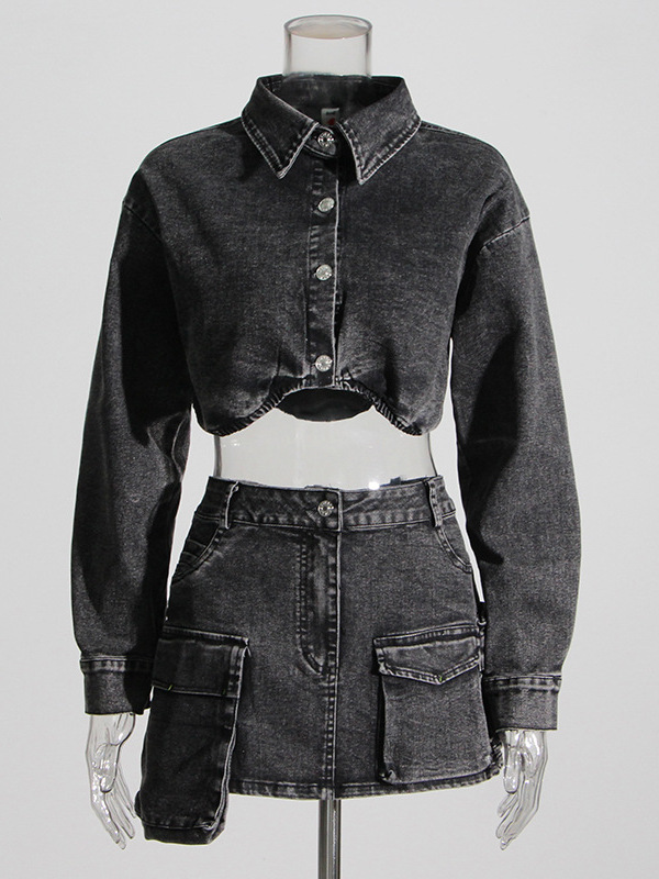  Smoke Grey Short Denim Jacket - Women'S Fashion Utility Jacket のレビューと価格