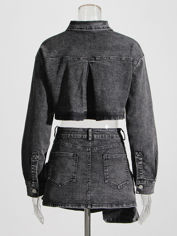  Smoke Grey Short Denim Jacket - Women'S Fashion Utility Jacket のレビューと価格