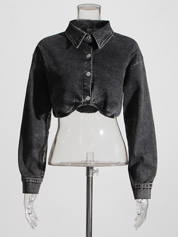  Smoke Grey Short Denim Jacket - Women'S Fashion Utility Jacket のレビューと価格