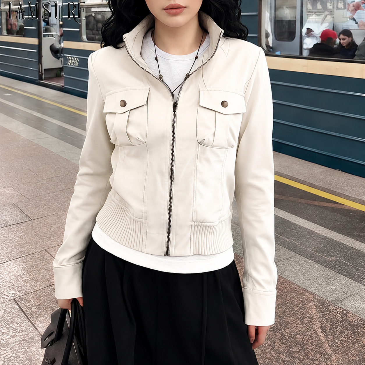 Women’s Cream Zip-Up Jacket Ca - Women'S Fashion Utility Jacket のレビューと価格
