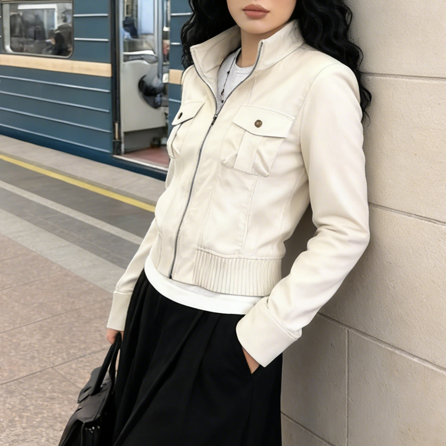 Women’s Cream Zip-Up Jacket Ca - Women'S Fashion Utility Jacket のレビューと価格
