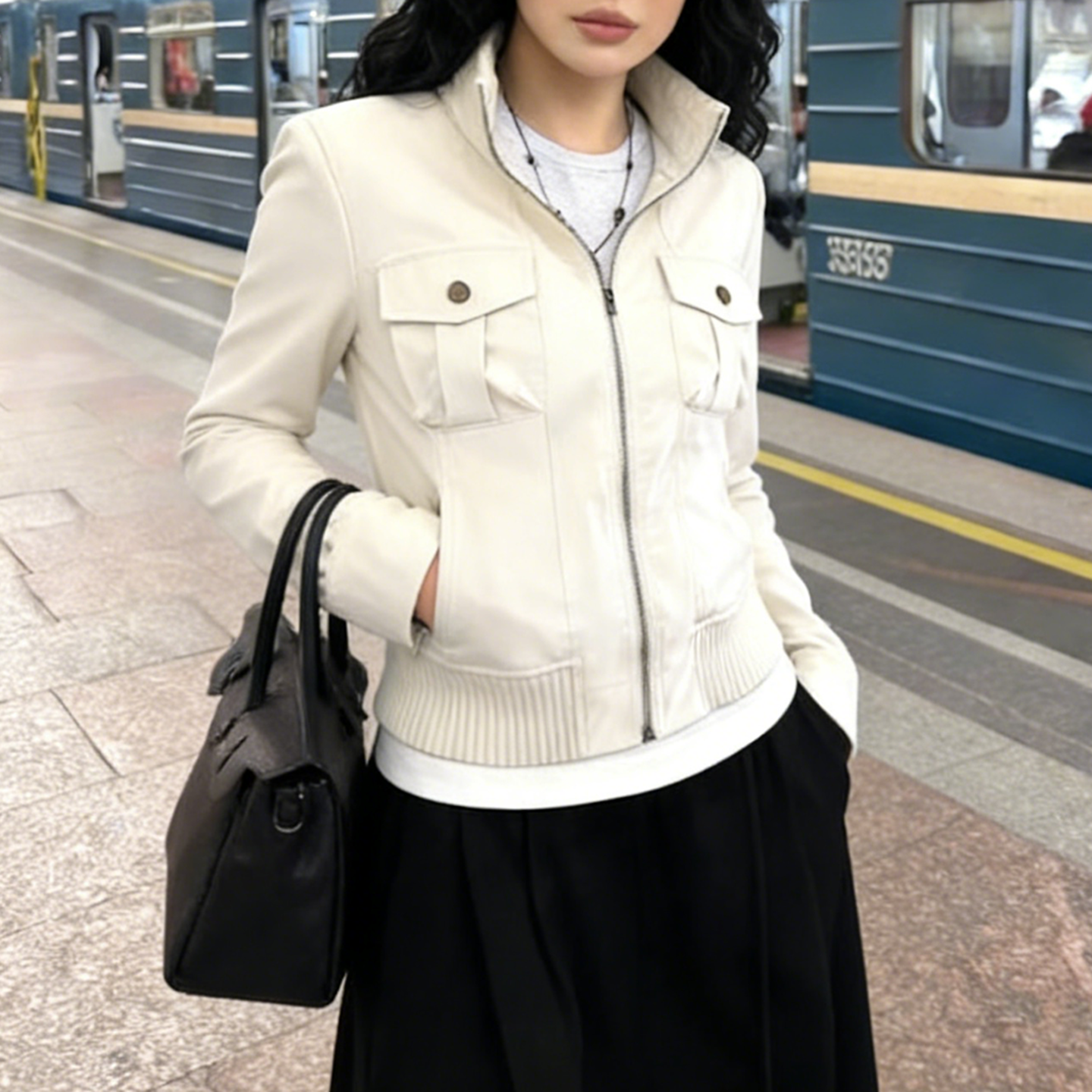 Women’s Cream Zip-Up Jacket Ca - Women'S Fashion Utility Jacket のレビューと価格