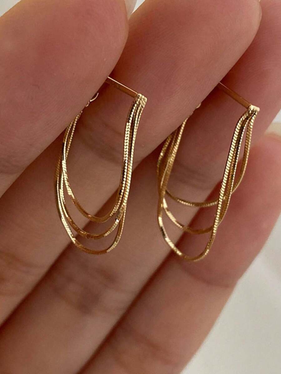 Gold-Tone Curved Bar Top Tripl - Women'S Fashion Earrings のレビューと価格