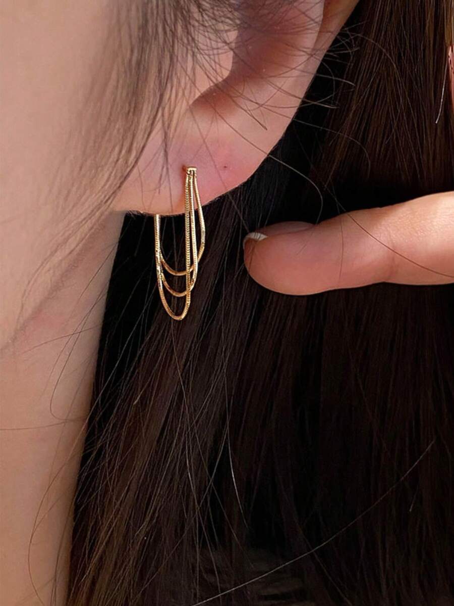 Gold-Tone Curved Bar Top Tripl - Women'S Fashion Earrings のレビューと価格
