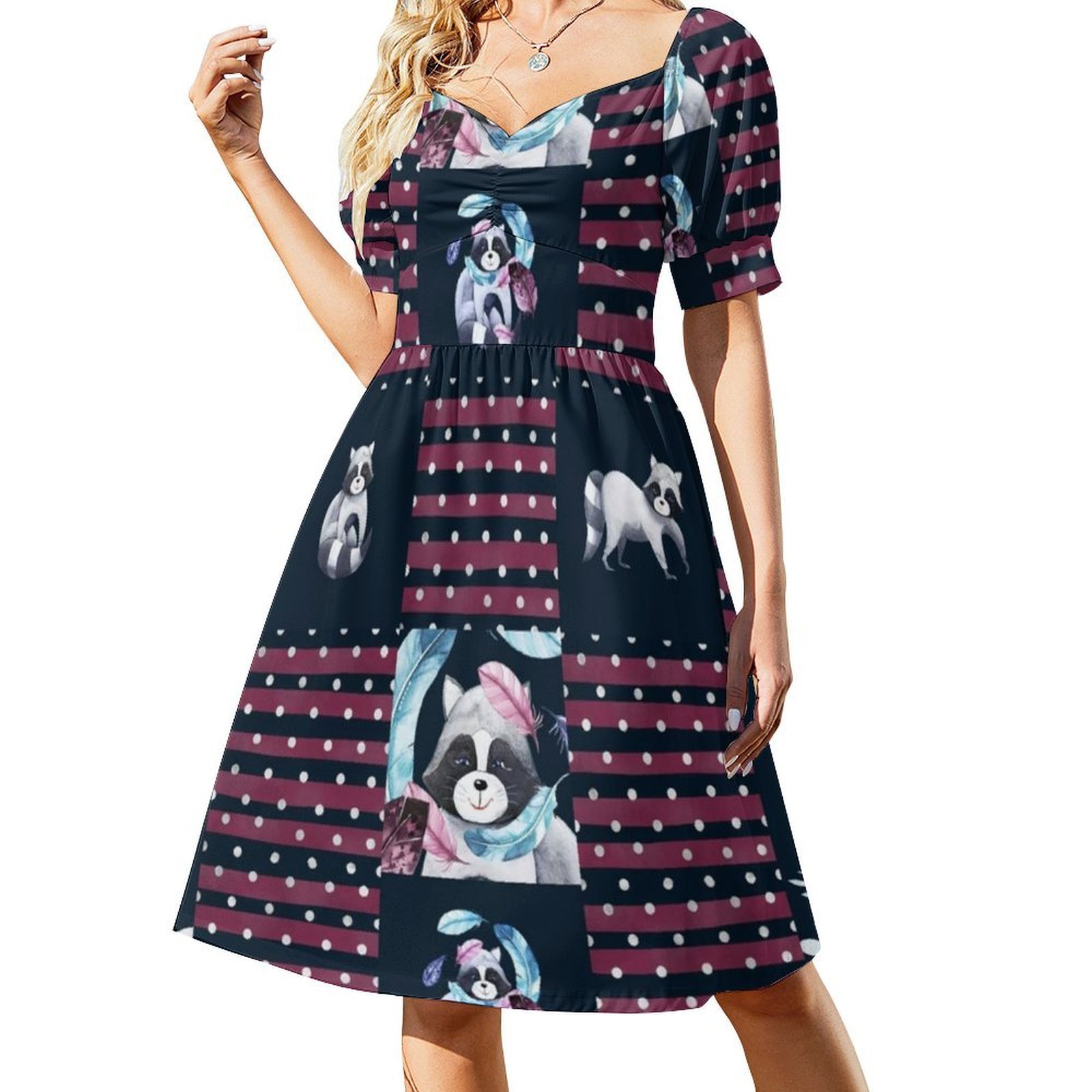 Raccoons Floral Feather Floral - Smocked Dress Women のレビューと価格
