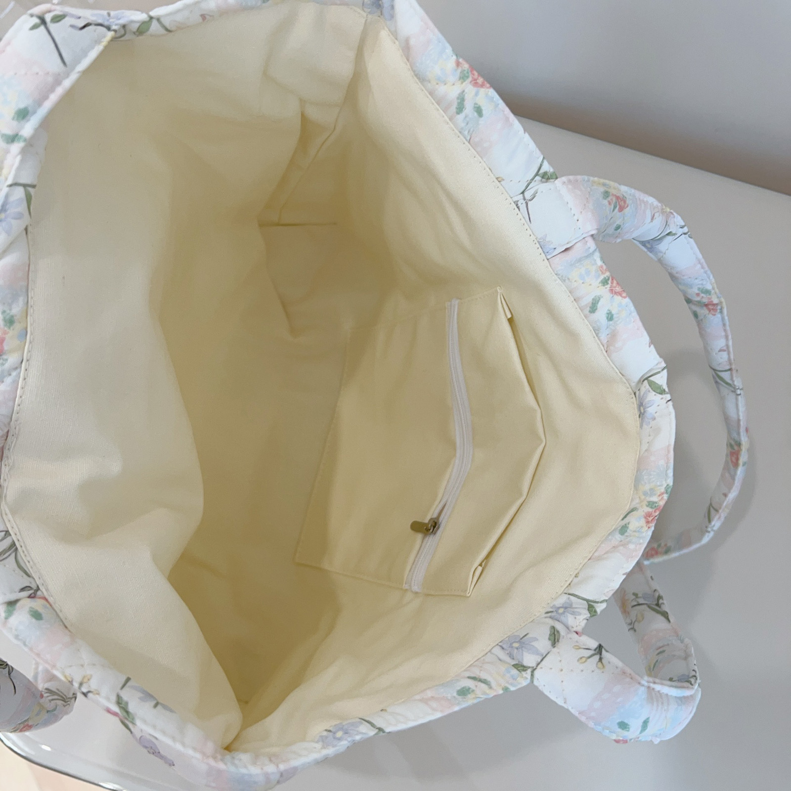 French Floral Quilted Tote Bag - Canvas Tote Bag のレビューと価格