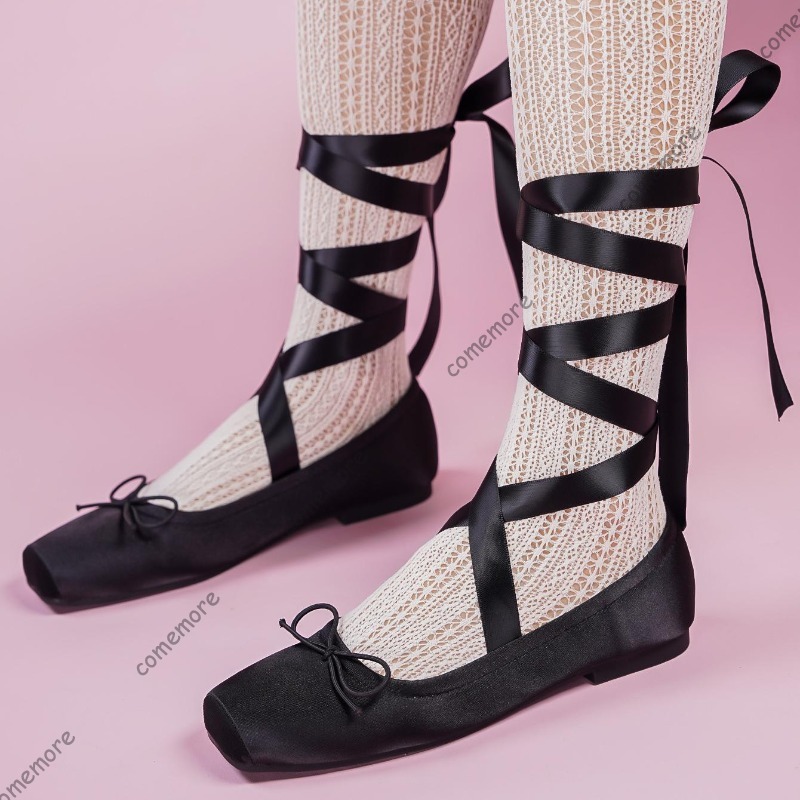 Women's Satin Ribbon Tie Balle - Women'S Fashion Footwear のレビューと価格