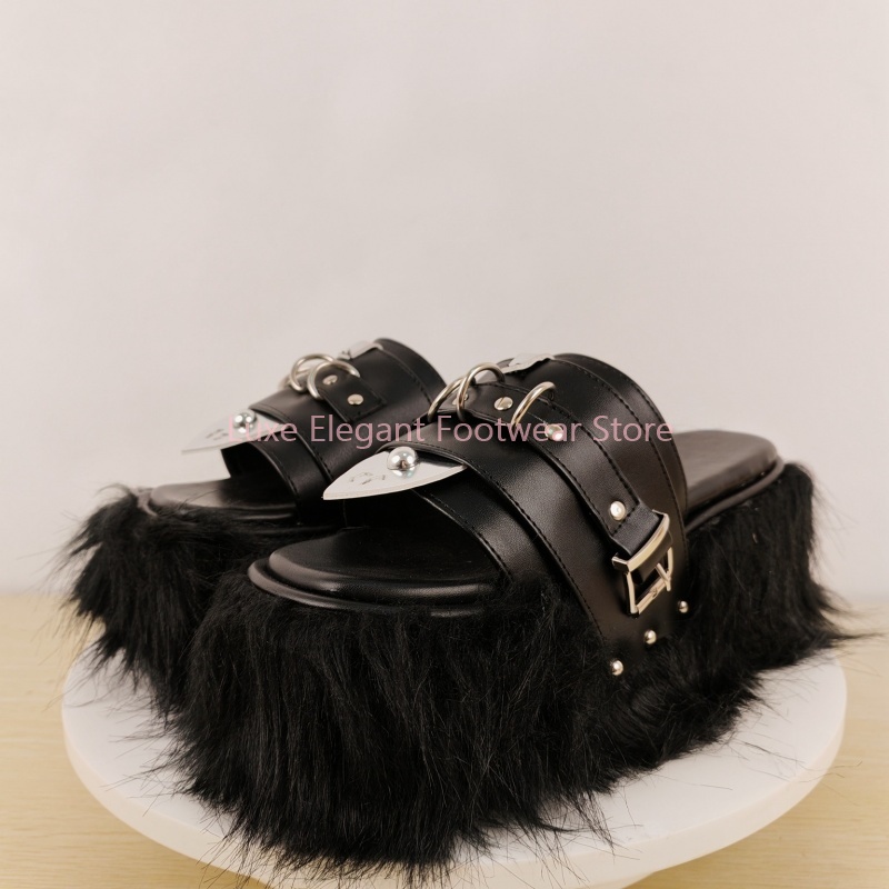 Black Furry Platform Belt Buck - Women'S Fashion Belts のレビューと価格