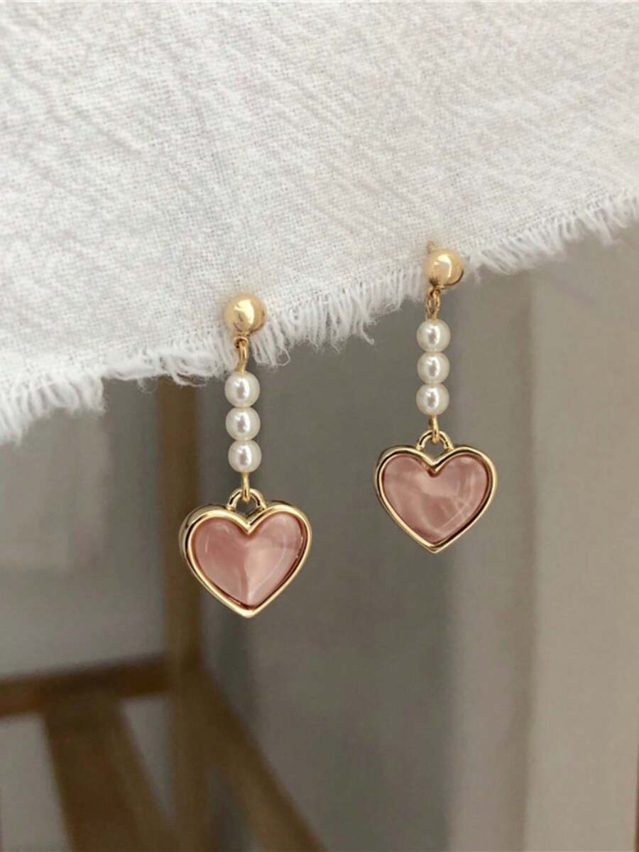 1 Pair Metal Heart & Pearl Dan - Women'S Fashion Earrings のレビューと価格