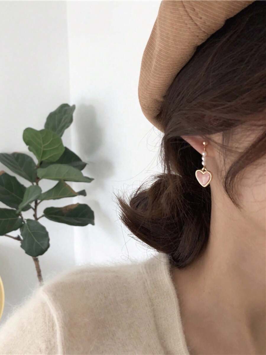1 Pair Metal Heart & Pearl Dan - Women'S Fashion Earrings のレビューと価格