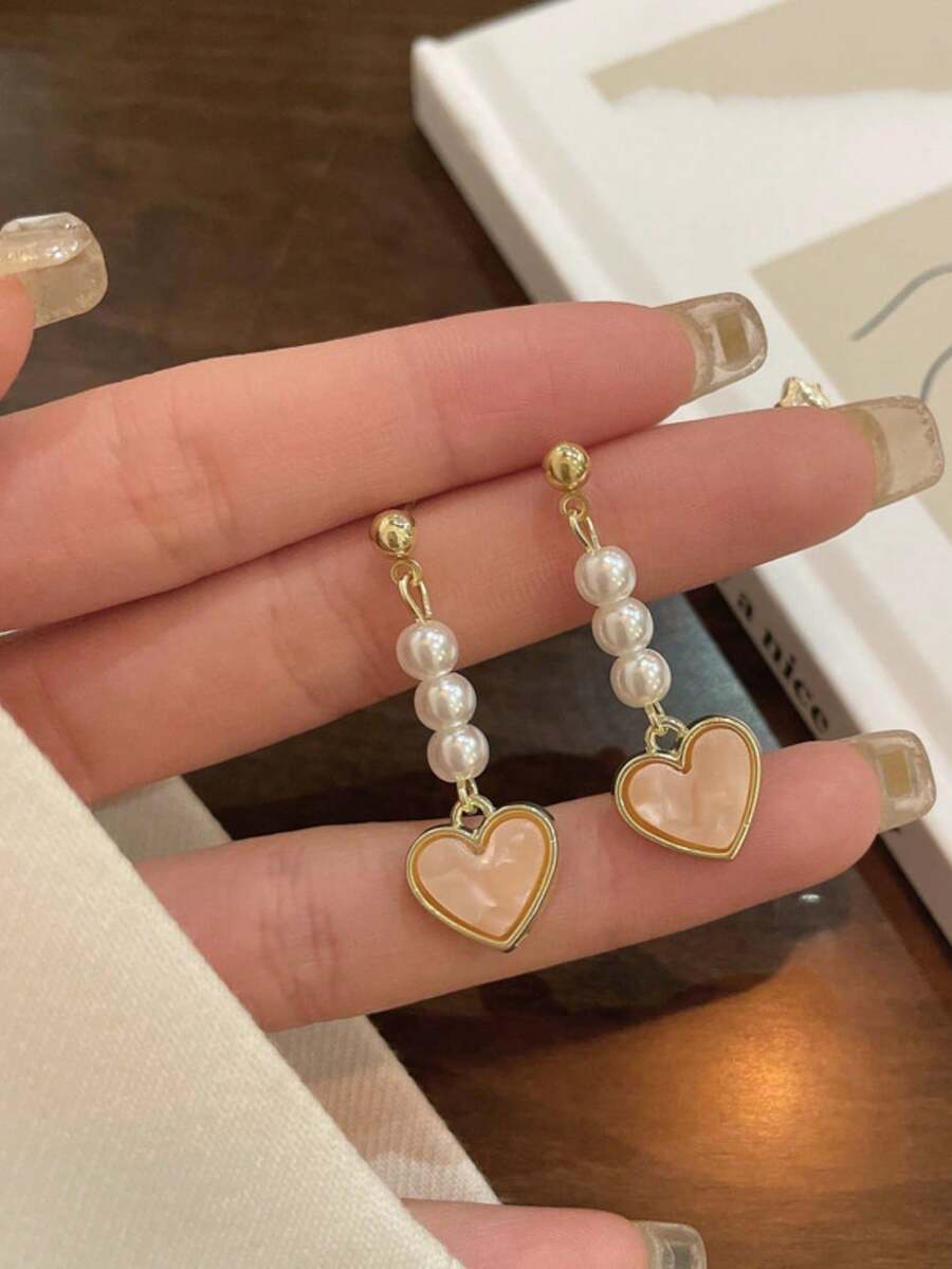 1 Pair Metal Heart & Pearl Dan - Women'S Fashion Earrings のレビューと価格