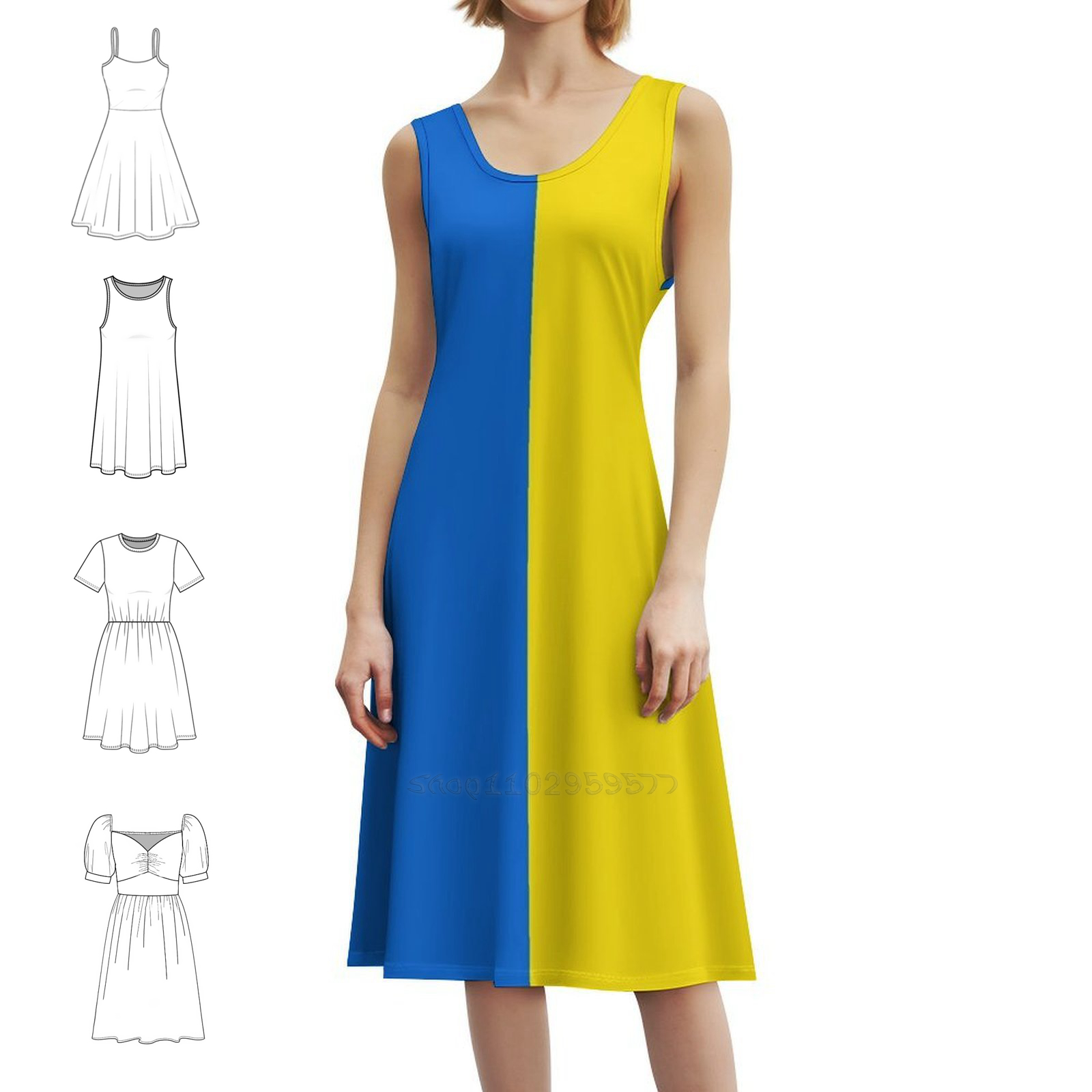 Ukrainian Flag Floral Smock Dr - Smocked Dress Women のレビューと価格