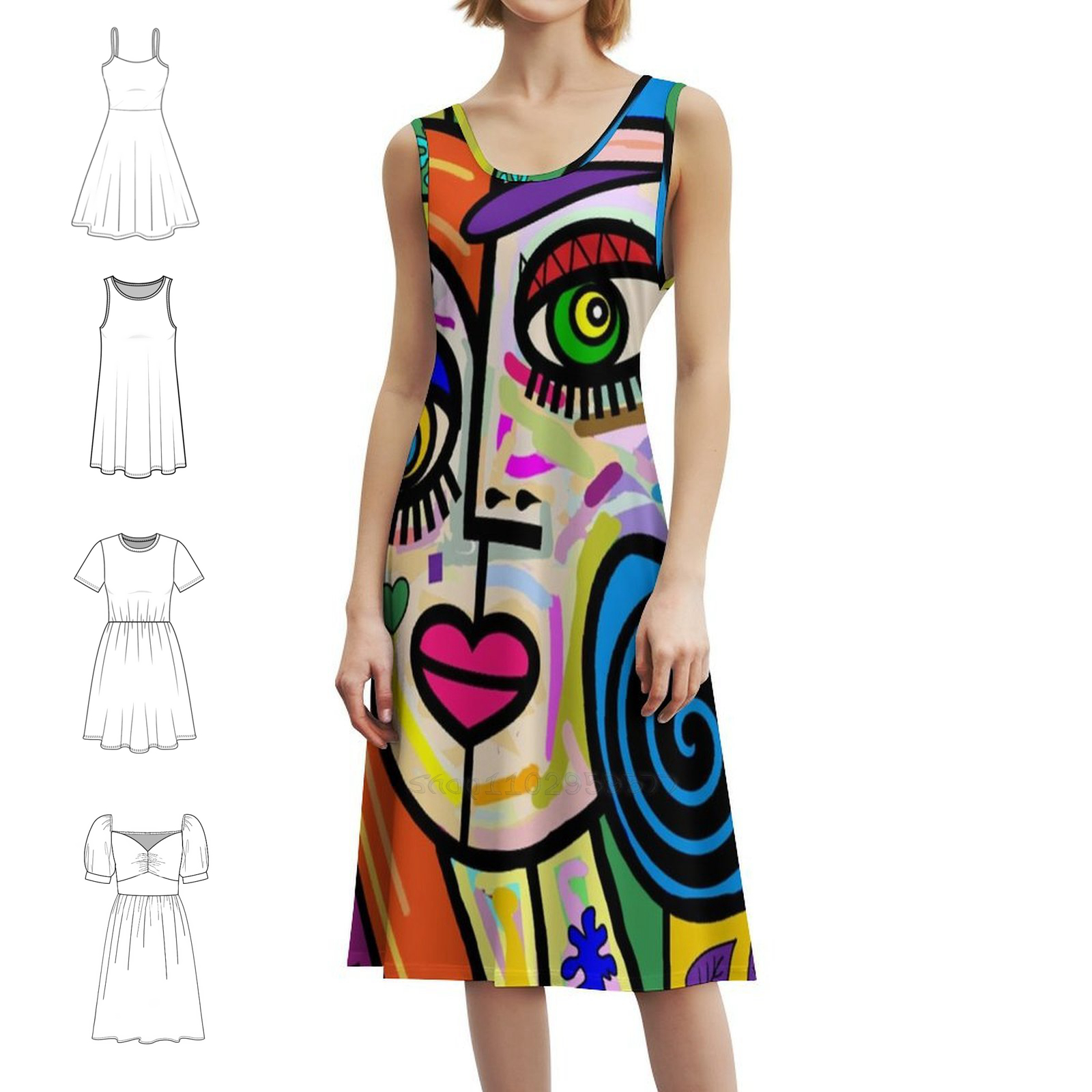 Funky Ladies Abstract Face No  - Smocked Dress Women のレビューと価格