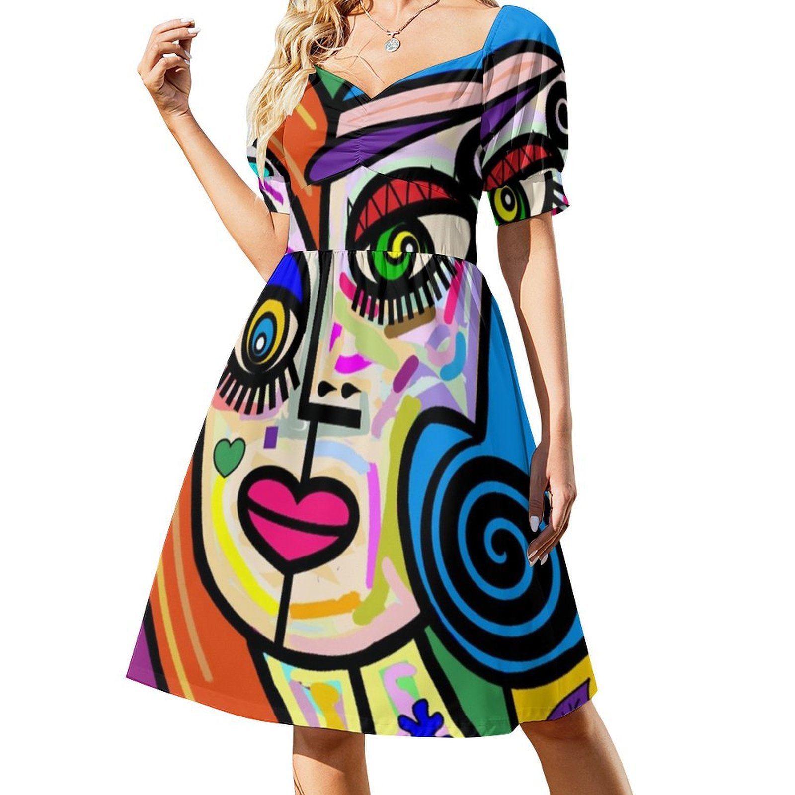 Funky Ladies Abstract Face No  - Smocked Dress Women のレビューと価格