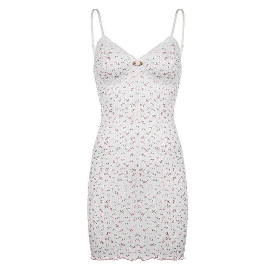 Floral Print V-Neck Lace Trim  - Women Fashion Necklace のレビューと価格