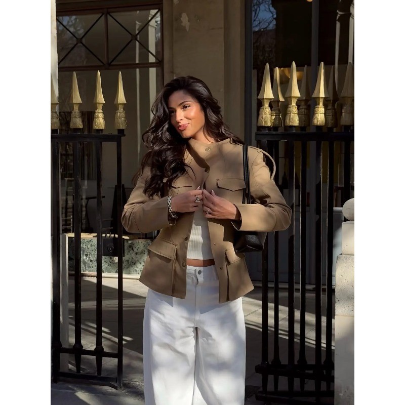 Women's Khaki Stand Collar Uti - Women'S Fashion Utility Jacket のレビューと価格