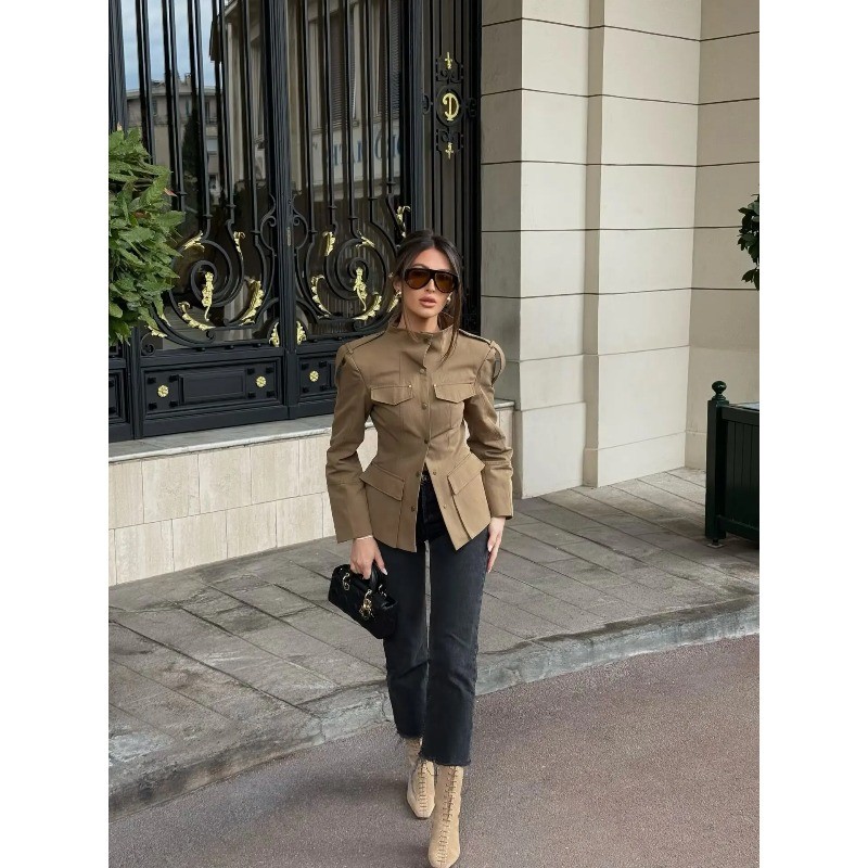 Women's Khaki Stand Collar Uti - Women'S Fashion Utility Jacket のレビューと価格